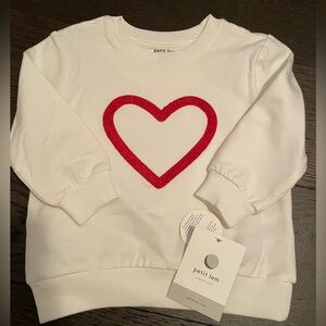 $36 msrp nwt Petit Lem White Sweatshirt with Red Heart 18 months Valentine’s Day
